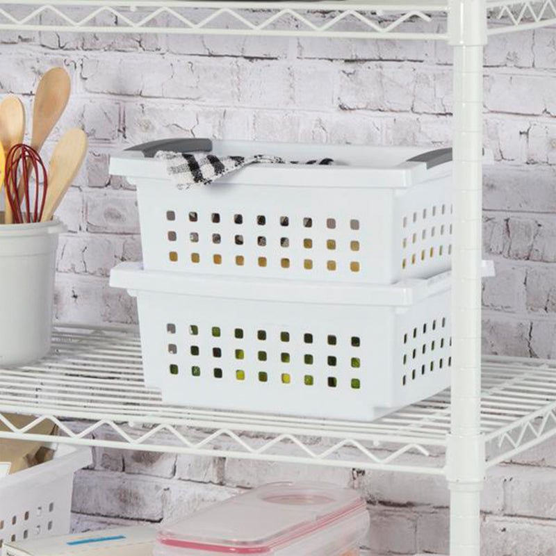 Sterilite Small Stacking Storage Basket with Comfort Grip Handles, White, 8 Pack