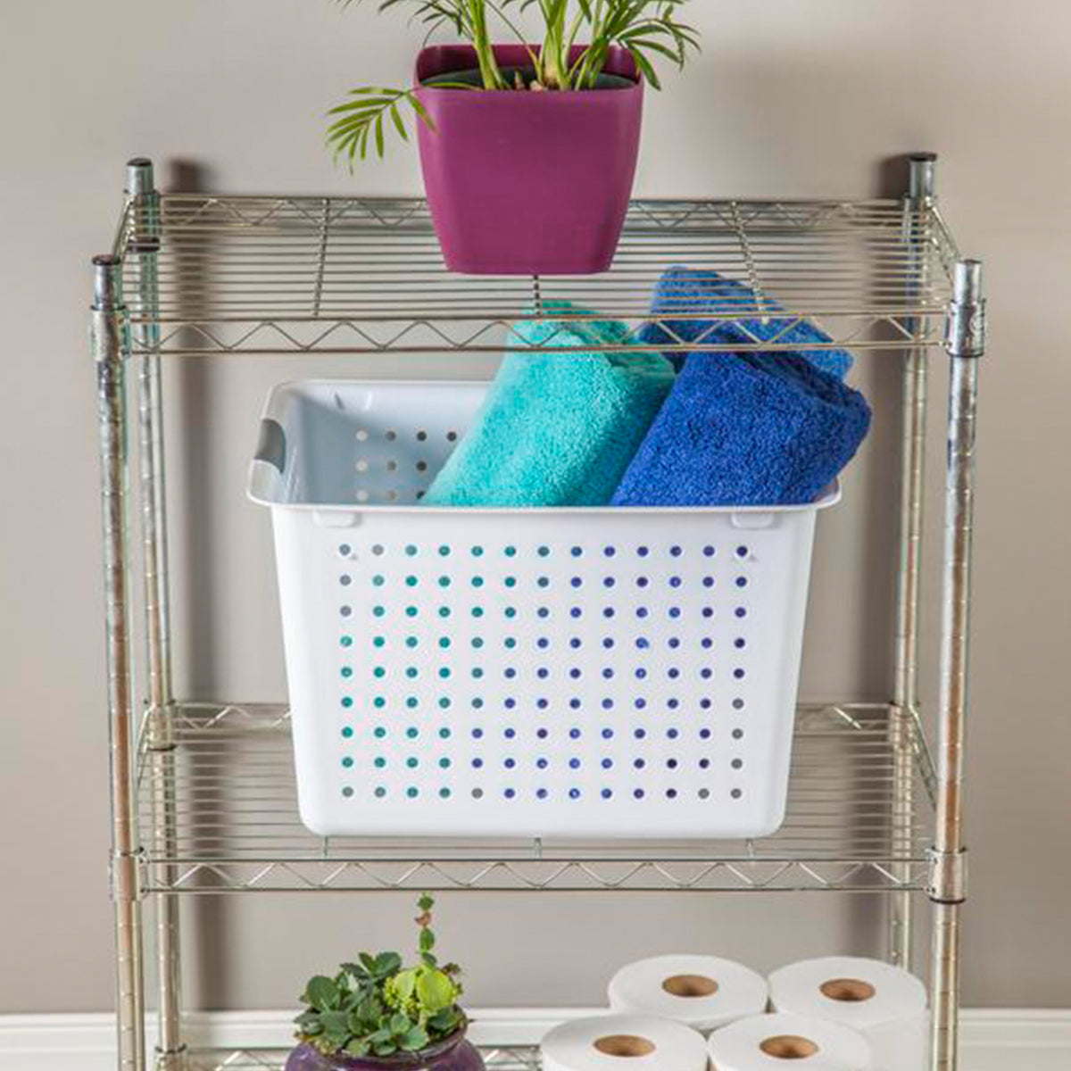 Sterilite Set of Ultra Plastic Storage Bin Baskets w/ Handles, 12 Large, 6 Deep