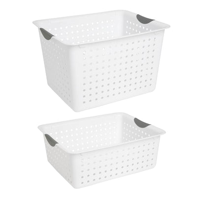 Sterilite Set of Ultra Plastic Storage Bin Baskets w/ Handles, 12 Large, 12 Deep