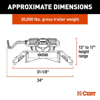 CURT 16320 PowerRide 30K 5th Wheel Trailer Towing Hitch, 30,000 Pound Capacity