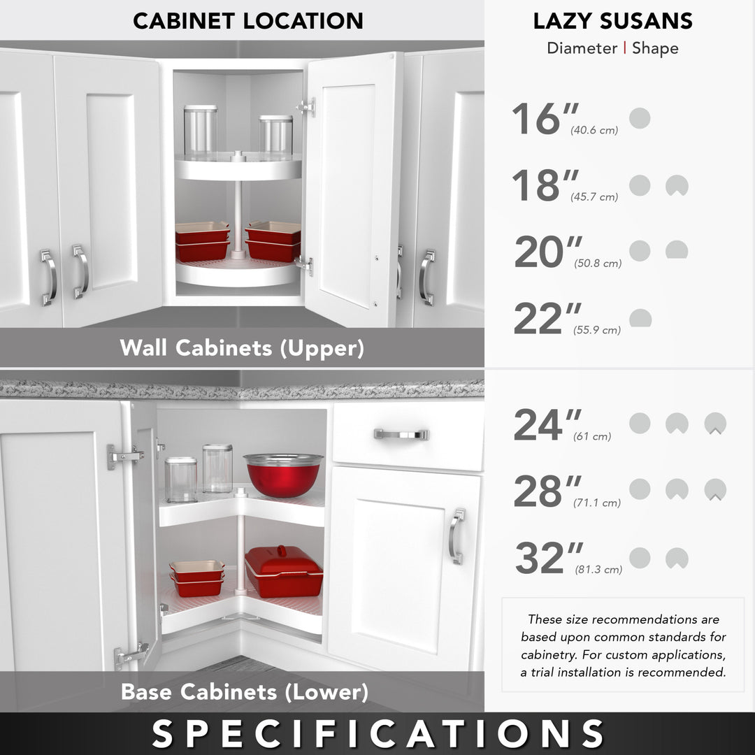 Rev-A-Shelf 24'' Lazy Susan Kidney Polymer 2-Shelf, White, 3472-24-11-52