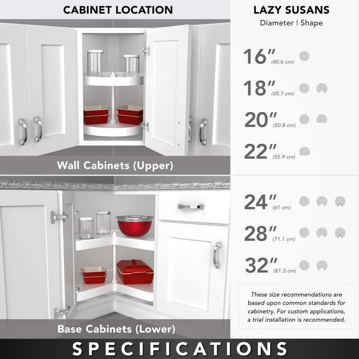 Rev-A-Shelf 24'' Lazy Susan Kidney Polymer 2-Shelf, White, 3472-24-11-52