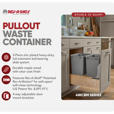 Rev-A-Shelf 4WCBM-18DM-2 Double 35-Quart Bottom Mount Pullout Waste Container (For Parts)