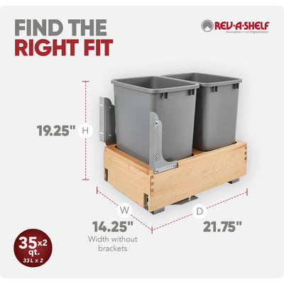 Rev-A-Shelf 4WCBM-18DM-2 Double 35-Quart Bottom Mount Pullout Waste Container (For Parts)