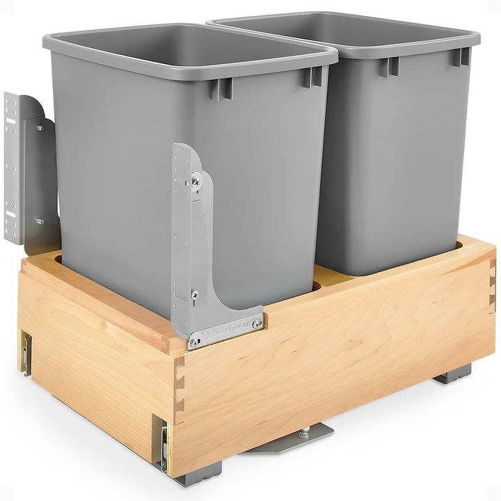 Rev-A-Shelf Double Pullout Bottom Mount Trash Cans 35 qt., Gray, 4WCBM-18DM-2