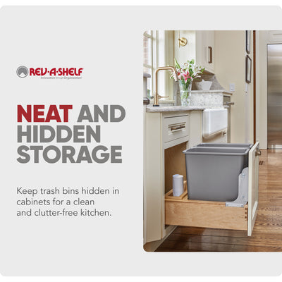 Rev-A-Shelf Double Pullout Bottom Mount Trash Cans 30 qt., Gray, 4WCBM-2430DM-2