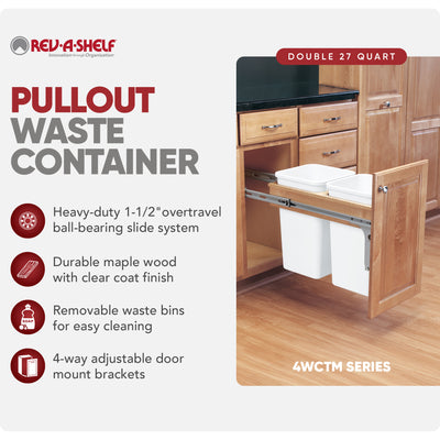 Rev-A-Shelf Double 27-Qt Pullout Waste Container, White (Open Box) (2 Pack)