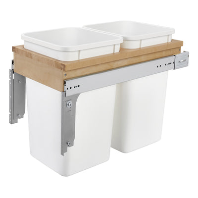 Rev-A-Shelf Double Pull Out Top Mount Trash Can 27 Quart, White, 4WCTM-15DM2