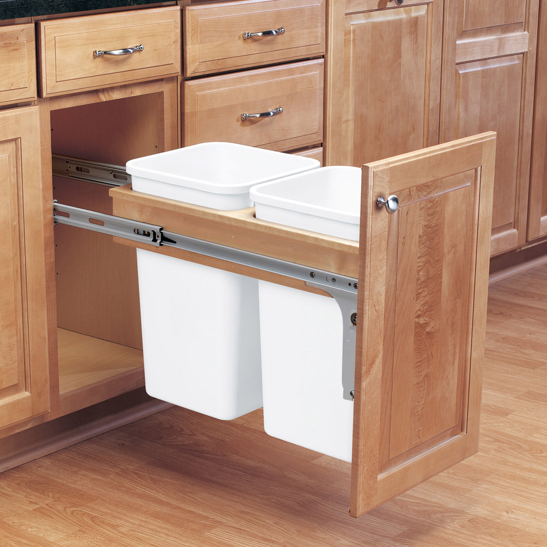 Rev-A-Shelf Double Pullout Top Mount Trash Can 27 qt., White, 4WCTM-15DM2