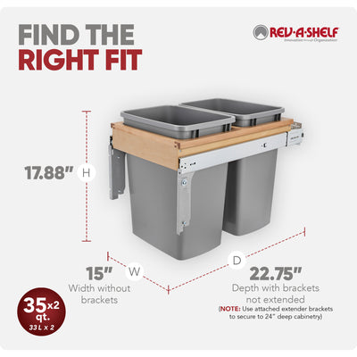 Rev-A-Shelf Double 35 Quart Top Mount Pullout Waste Container (For Parts)