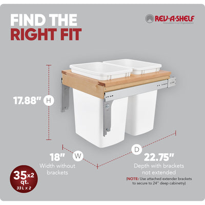 Rev-A-Shelf Double Pullout Top Mount Trash Can 35 qt., White, 4WCTM-21DM2 - VMInnovations