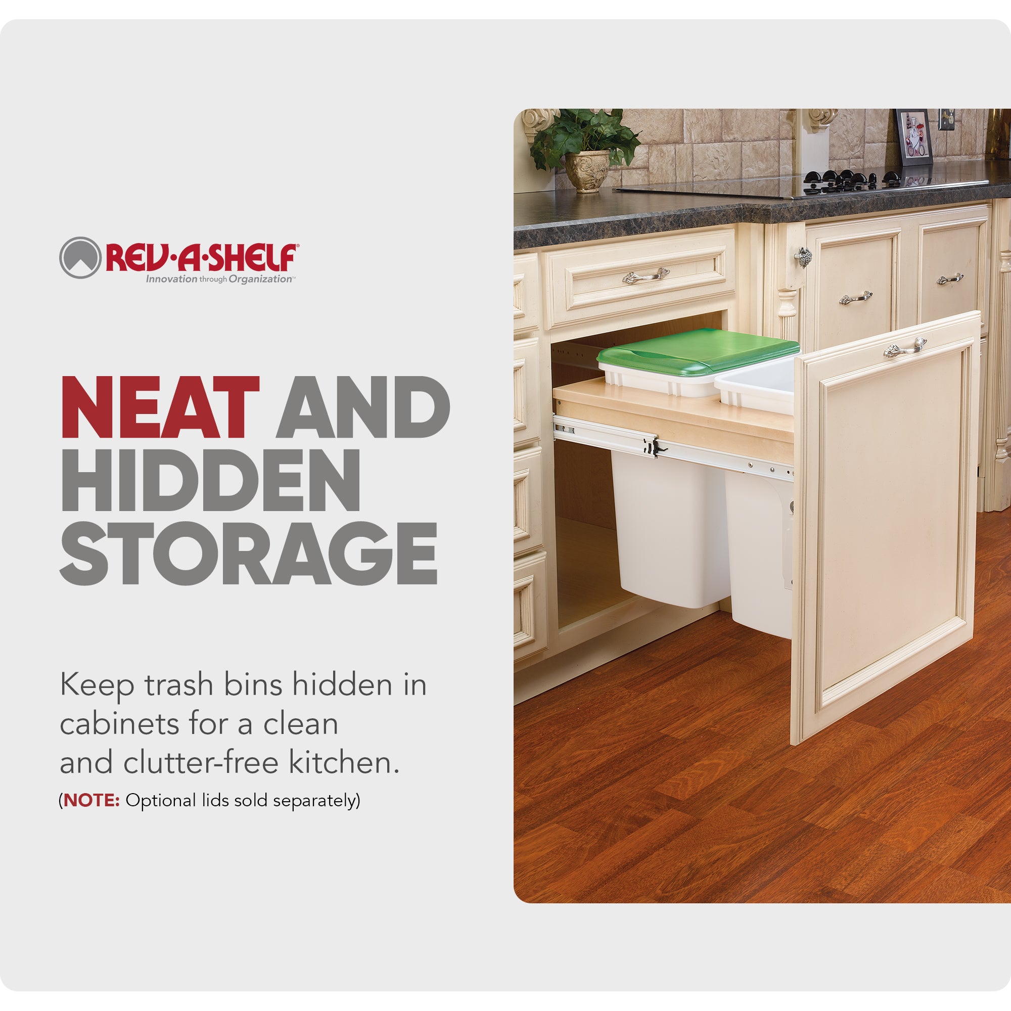 Rev-A-Shelf Double Pullout Top Mount Trash Can 35 qt., White, 4WCTM-21DM2 - VMInnovations