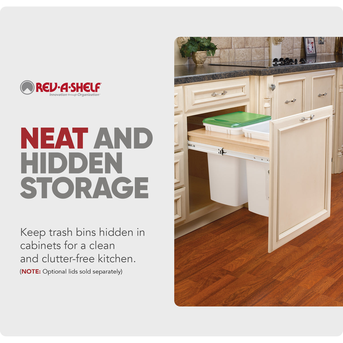 Rev-A-Shelf Double Pullout Top Mount Trash Can 35 qt., White, 4WCTM-21DM2