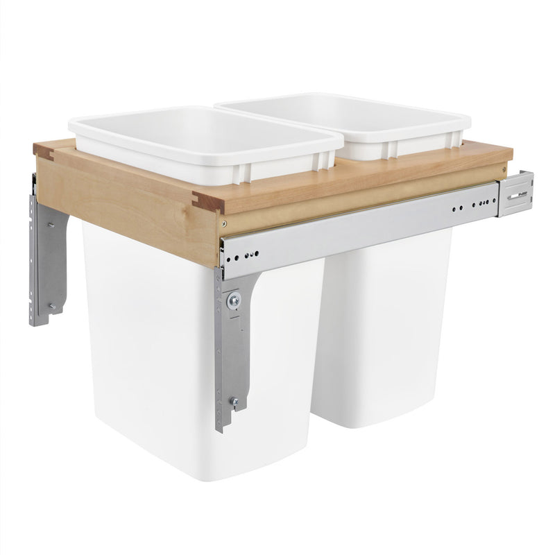 Rev-A-Shelf Double Pull Out Top Mount Trash Can 35 Quart, White, 4WCTM-21DM2