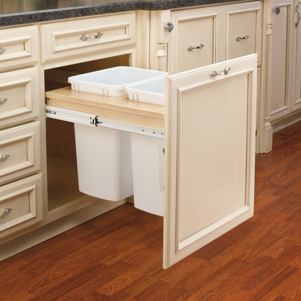 Rev-A-Shelf 4WCTM-21DM2 Double 35-Qt Pull Out Trash Container, White (Used)