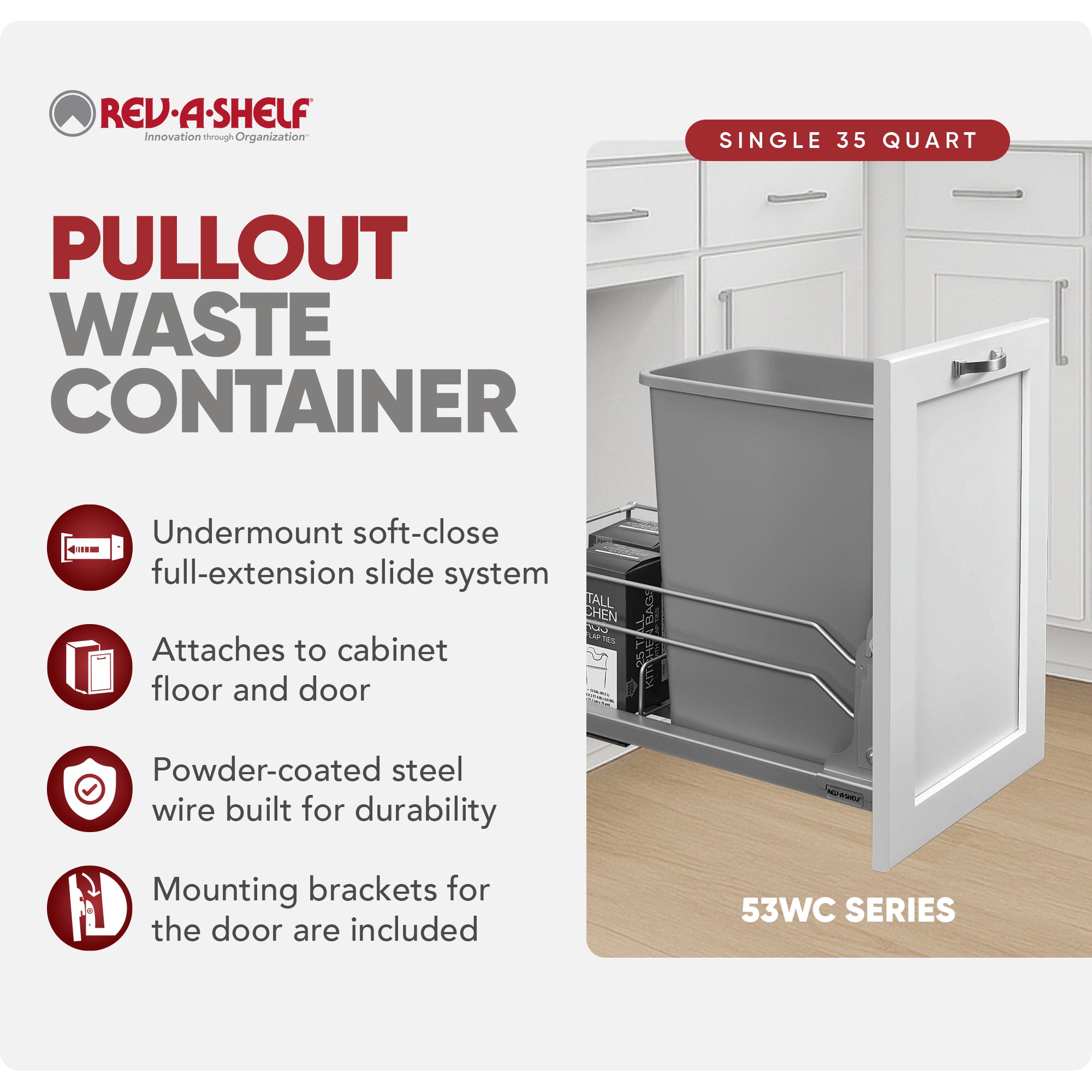 Rev A Shelf Single 35 Quart Pullout Waste Container Trash Can (Open Box)