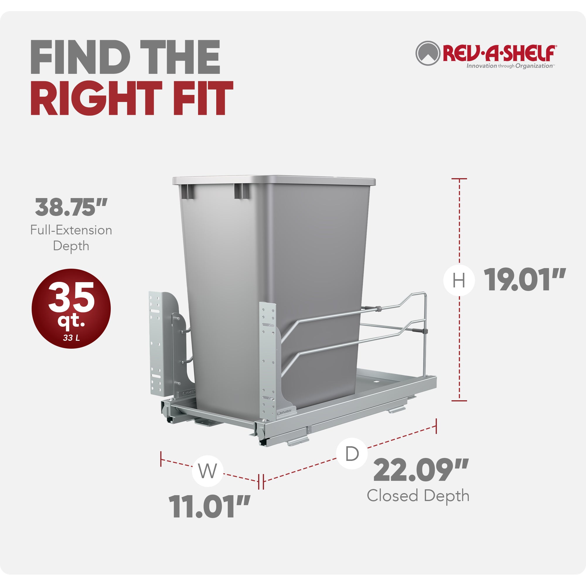 Rev-A-Shelf 53WC-1535SCDM 35-Qrt Pullout Waste Container Soft Close (Open Box)