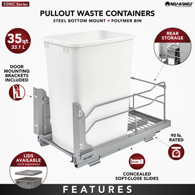 Rev-A-Shelf Pull Out Kitchen Trash Can 35 Qt with Soft-Close, 53WC-1535SCDM-117