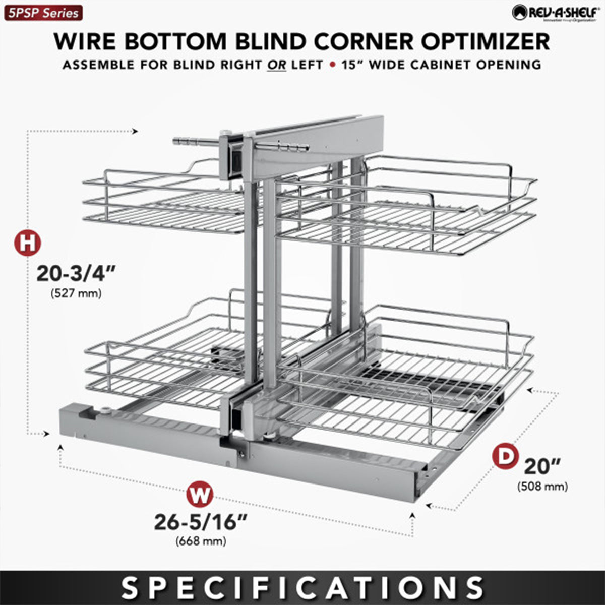 Rev-A-Shelf 5PSP-15-CR 15" Chrome Blind Corner Kitchen Cabinet Organizer (Used)