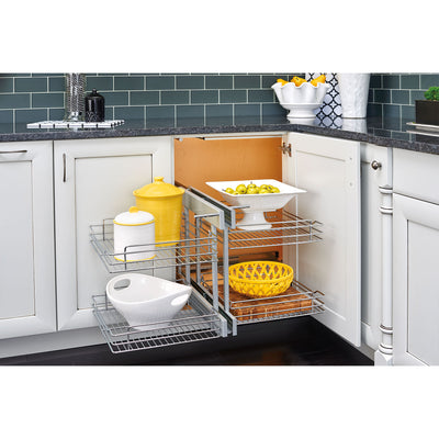 Rev-A-Shelf Chrome 2-Tier w/ Soft-Close-15" Blind Cabinet Opening, 5PSP-15SC-CR