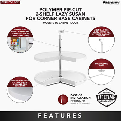 Rev-A-Shelf 6942-28-11-52 28 Inch Pie Cut 2-Shelf Lazy Susan, White (Open Box)