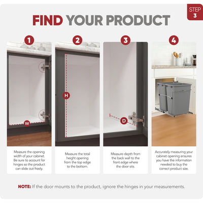 Rev-A-Shelf Cabinet Door Mount Kit & Double Pullout Trash Can, 35 Quarts, Silver - VMInnovations