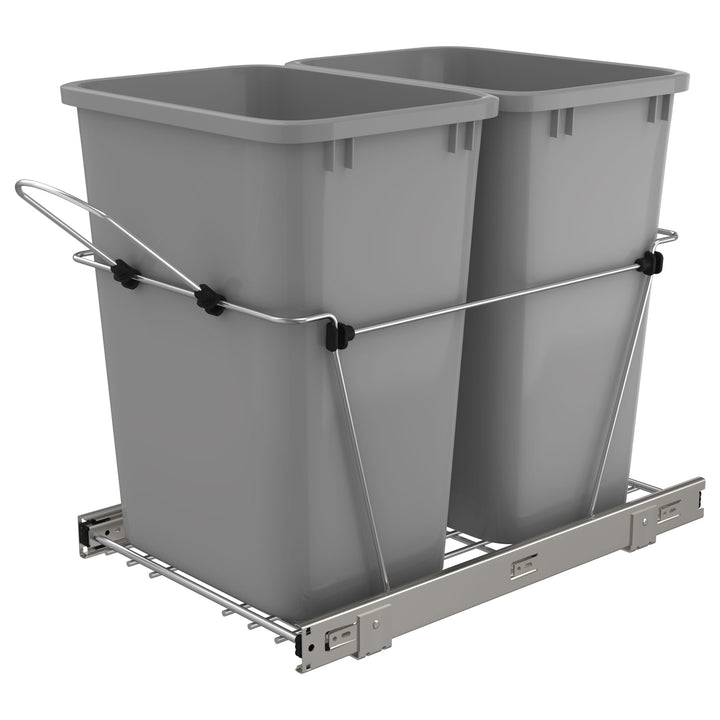 Rev-A-Shelf Double Pullout Trash Can 35 qt. for Kitchen, Silver, RV-18KD-17C S