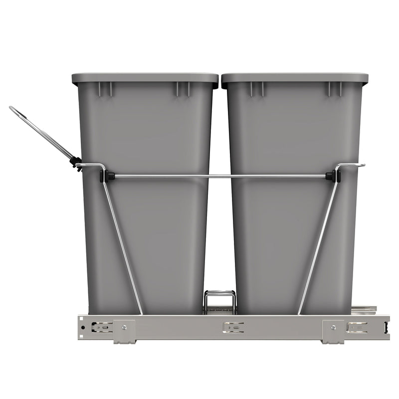 Rev-A-Shelf Double Pull Out Trash Can 35 Qt for Kitchen, Silver, RV-18KD-17C S