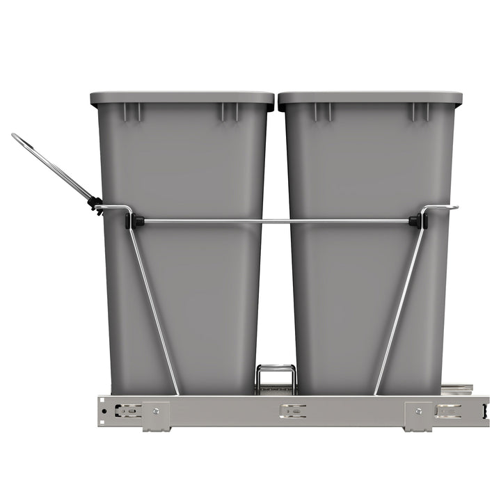 Rev-A-Shelf Double Pullout Trash Can 35 qt. for Kitchen, Silver, RV-18KD-17C S