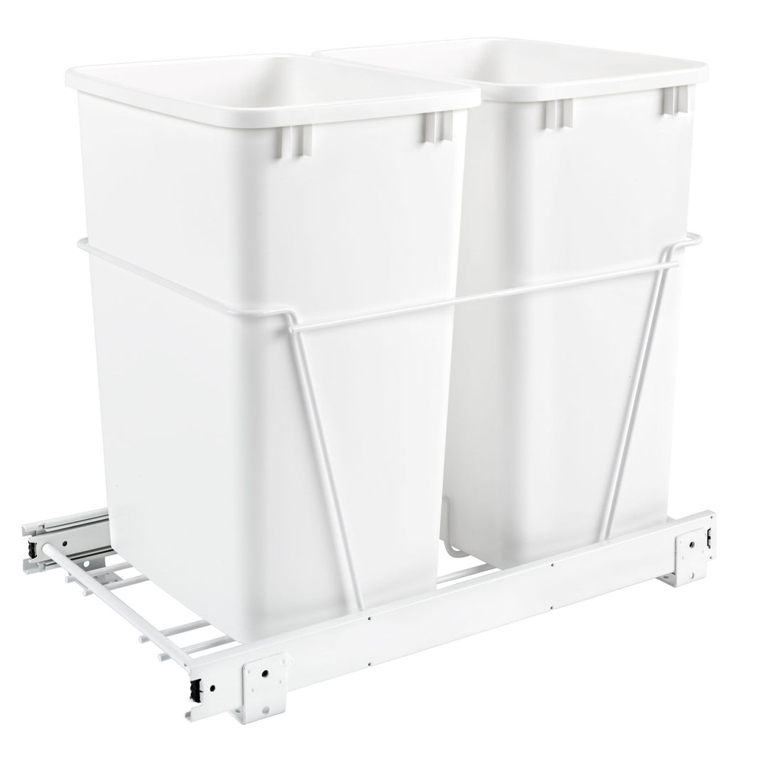 Rev-A-Shelf Double Pullout 35 qt. Trash Can for Kitchen, White, RV-18PB-1