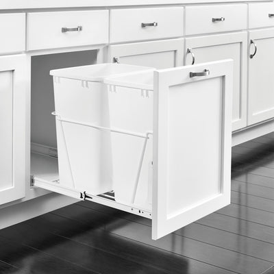 Rev-A-Shelf Double Pull Out 35 Qt Trash Can for Kitchen, White, RV-18PB-1 - VMInnovations