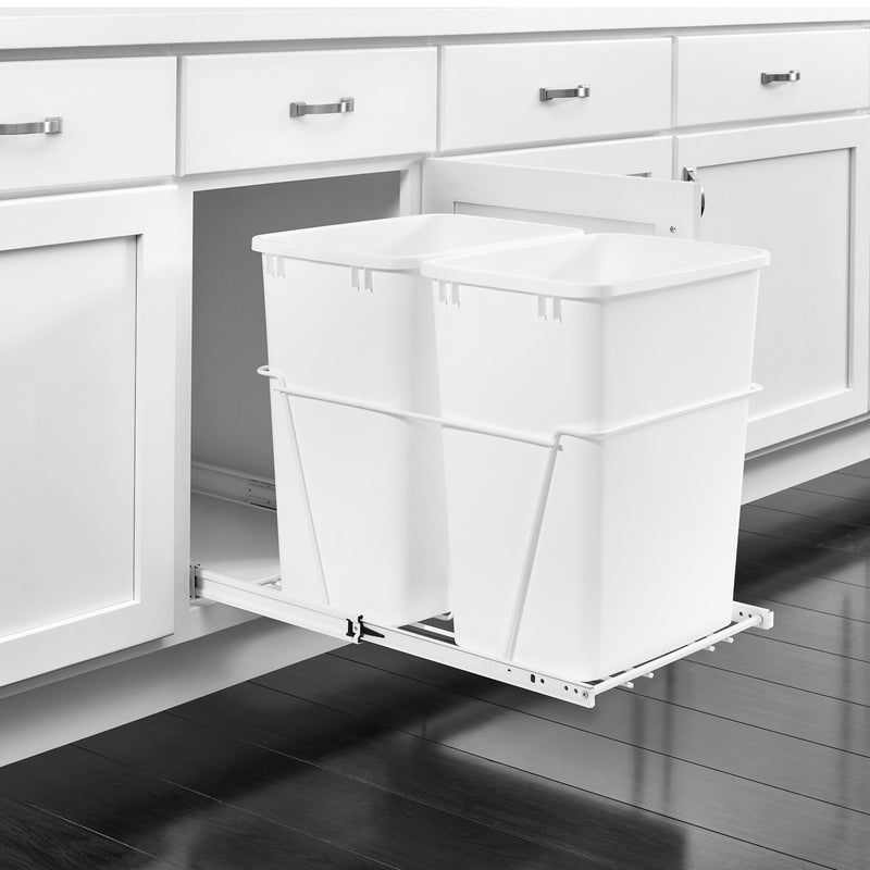 Rev-A-Shelf Double Pull Out 35 Qt Trash Can for Kitchen, White, RV-18PB-1 - VMInnovations