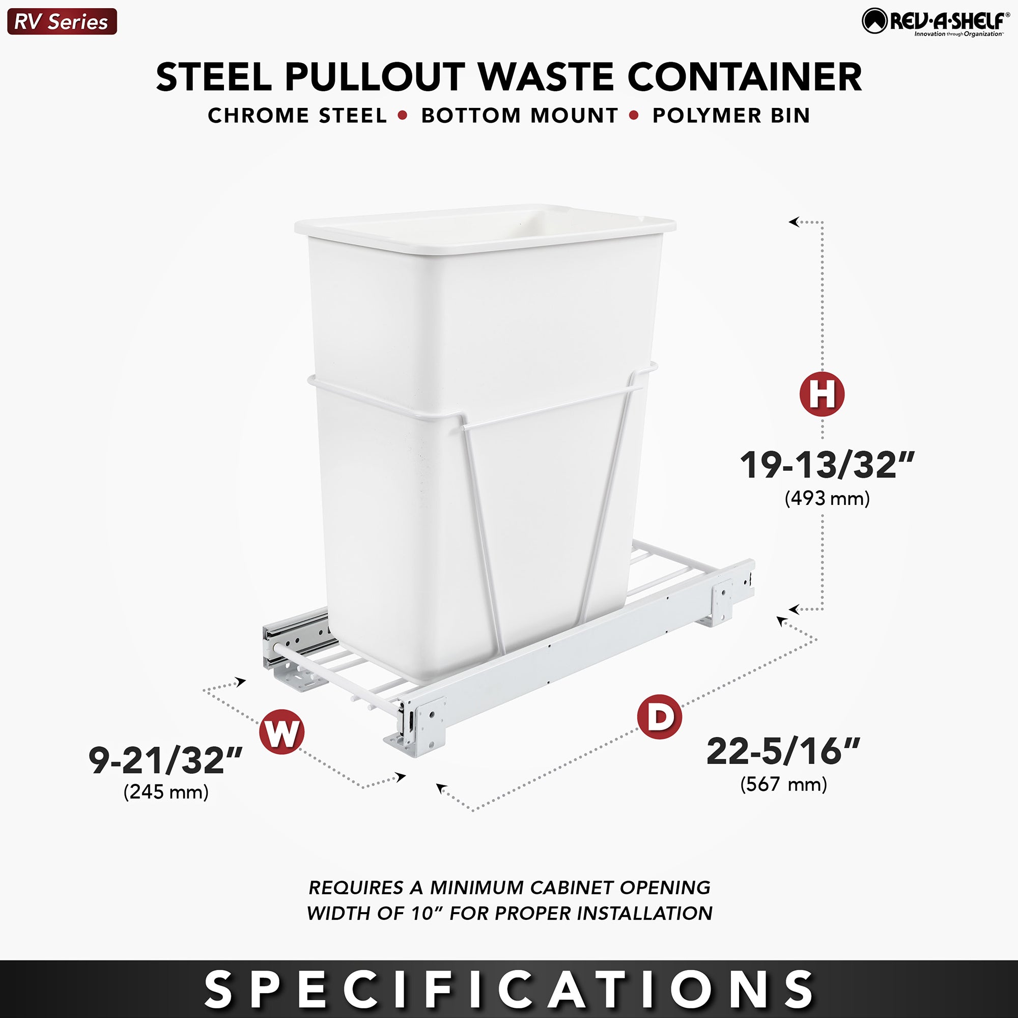 Rev-A-Shelf RV-9PB S Single 30-Quart Cabinet Pullout Waste Container(Open Box)