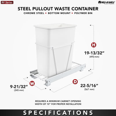 Rev-A-Shelf RV-9PB S Single 30-Quart Cabinet Pullout Waste Container(Open Box)