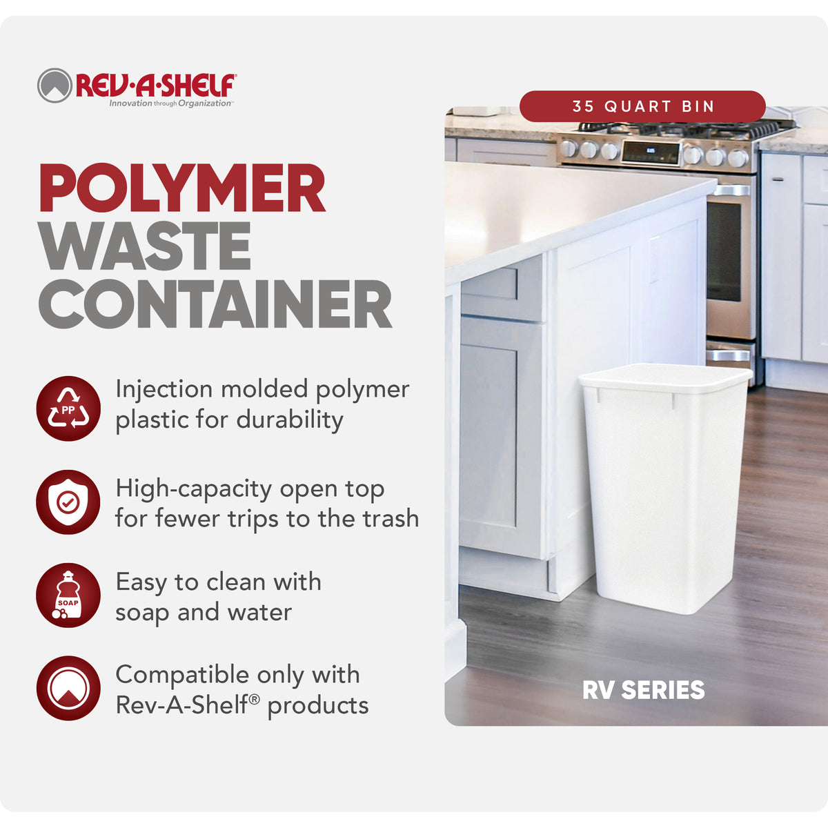Rev-A-Shelf 35 Quart Replacement Trash Bin for Pull Out Waste Systems (Open Box)