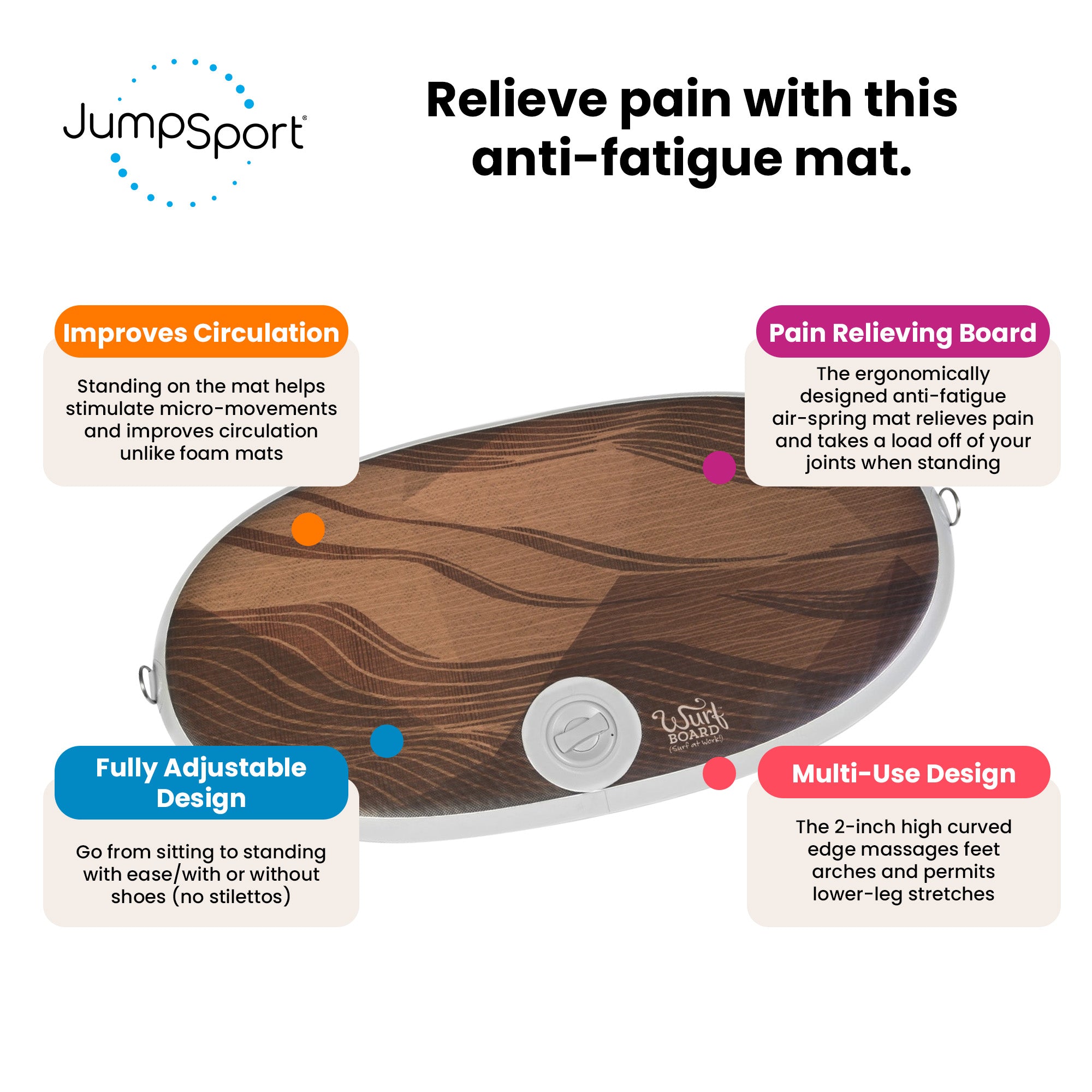 JumpSport Medium Wurf Board Office Standing Desk Anti-Fatigue Mat, Coffee Maui - VMInnovations