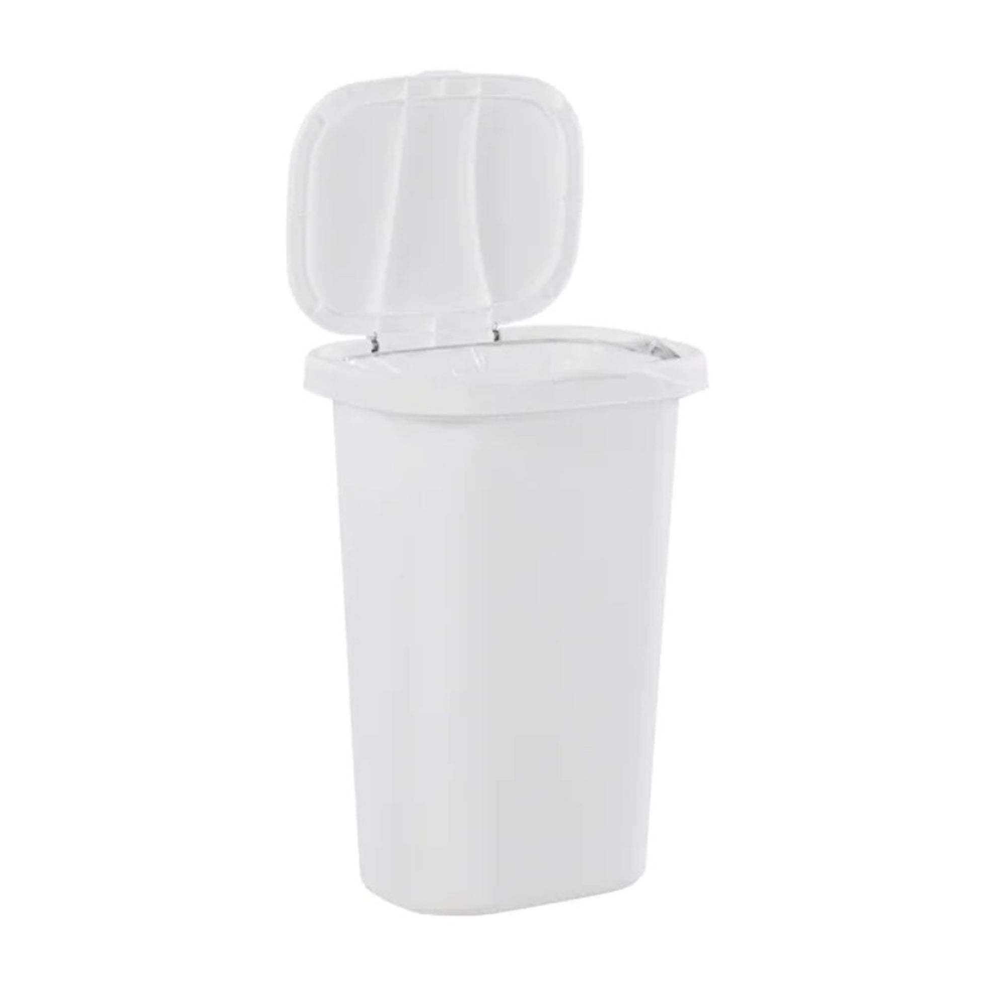 Rubbermaid 13 Gallon Rectangular Spring-Top Lid Wastebasket Trash Can, White - VMInnovations