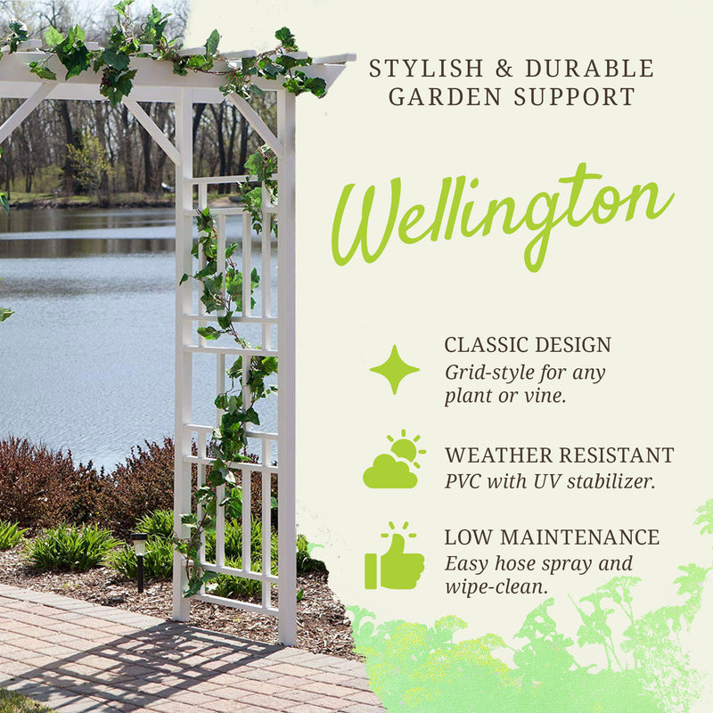 Dura-Trel Wellington Arbor 72" x 95" Outdoor Garden Arch Lattice Trellis, White
