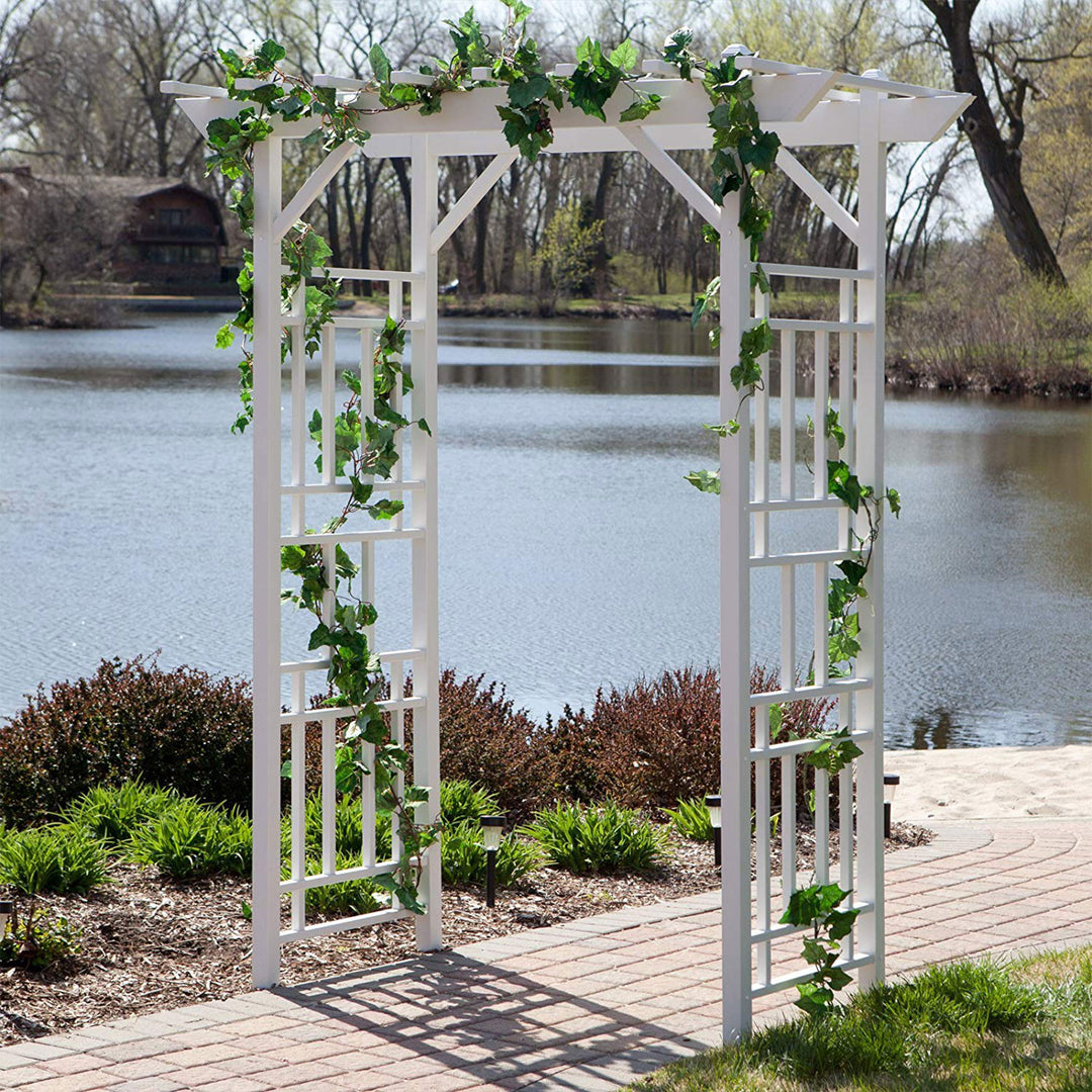Dura-Trel 41 x 72 x 95 Inch Vinyl Outdoor Garden Patio Arbor, White (Used) - VMInnovations