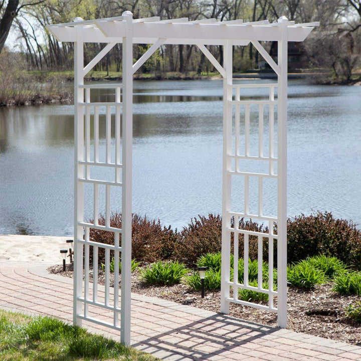 Dura-Trel Wellington Arbor 72" x 85" Outdoor Garden Arch Lattice Trellis, White - VMInnovations