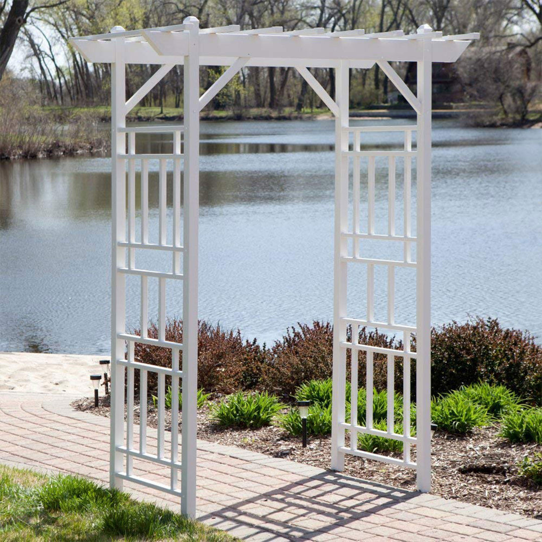 Dura-Trel Wellington Arbor 72"x95" Garden Arch Lattice Trellis, White(For Parts)