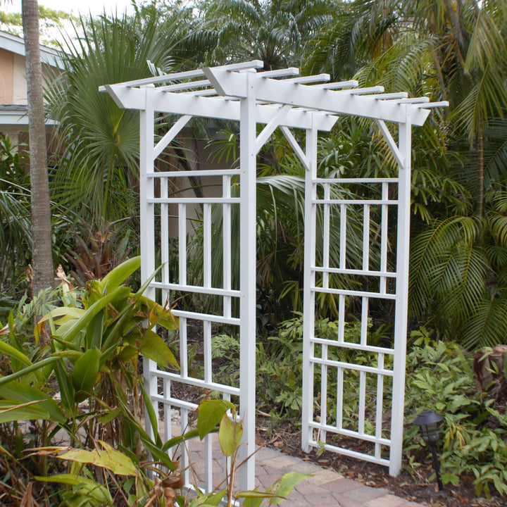 Dura-Trel Wellington Arbor 72"x95" Garden Arch Lattice Trellis, White(For Parts)