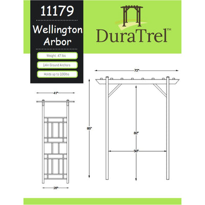 Dura-Trel Wellington Arbor 72" x 85" Outdoor Garden Arch Lattice Trellis, White