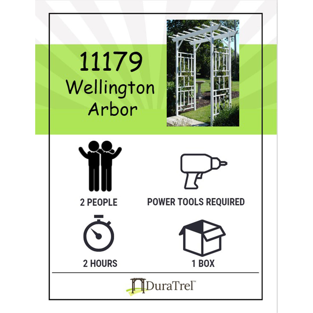 Dura-Trel Wellington Arbor 72" x 85" Outdoor Garden Arch Lattice Trellis, White - VMInnovations