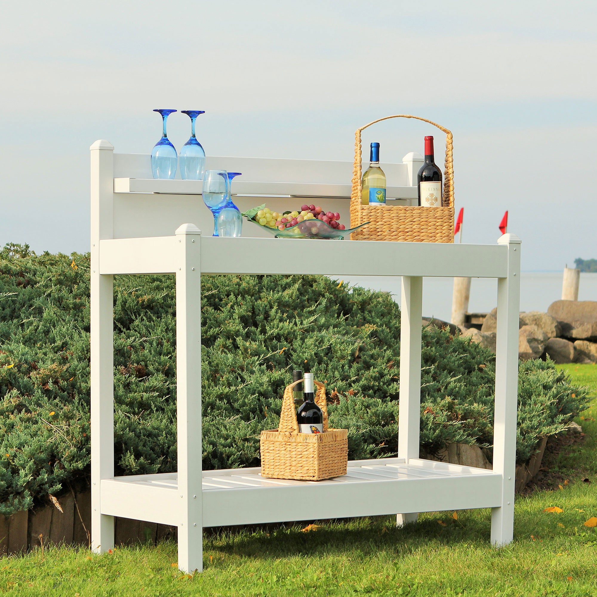Dura-Trel Greenfield Outdoor Potting Bench for Gardening, White (Open Box) - VMInnovations