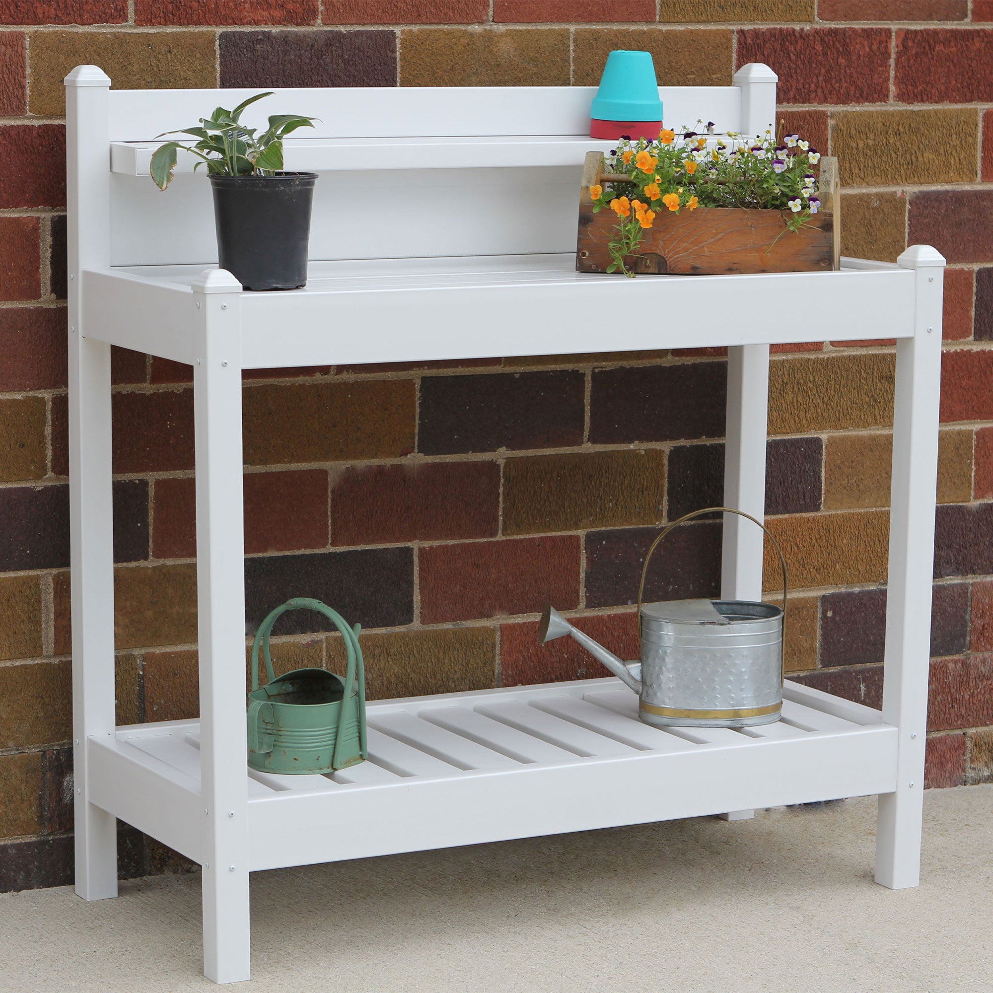 Dura-Trel Greenfield Outdoor Potting Bench for Gardening, White (Open Box) - VMInnovations
