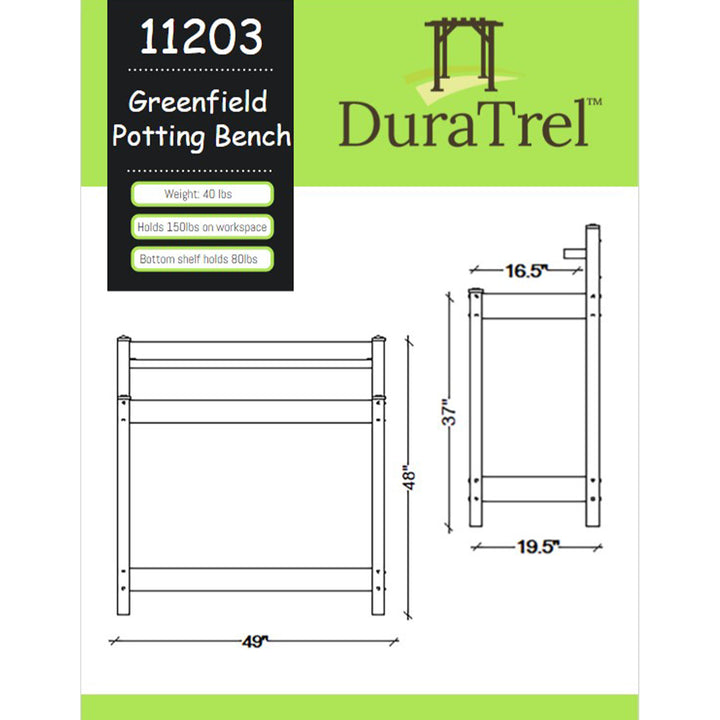 Dura-Trel Greenfield Outdoor Table Potting Bench for Gardening Supplies, White