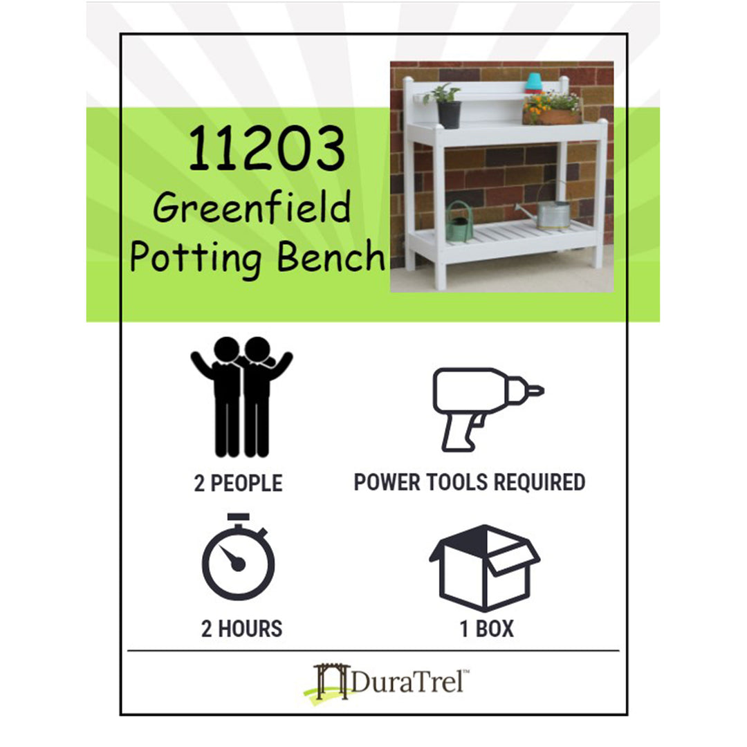 Dura-Trel Greenfield Outdoor Table Potting Bench for Gardening Supplies, White