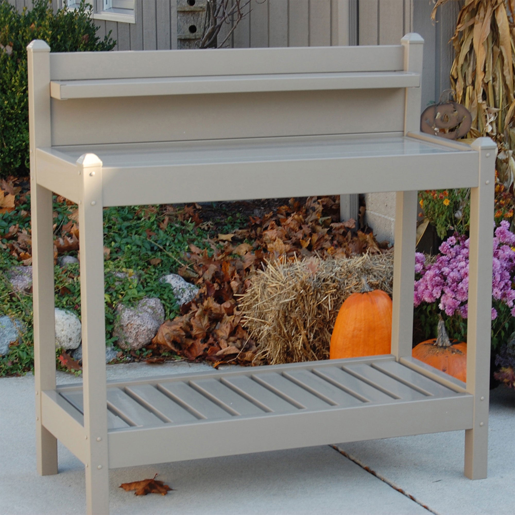 Outdoor Gardening Heavy Duty PVC Vinyl Greenfield Potting Bench, Mocha (Used) - VMInnovations