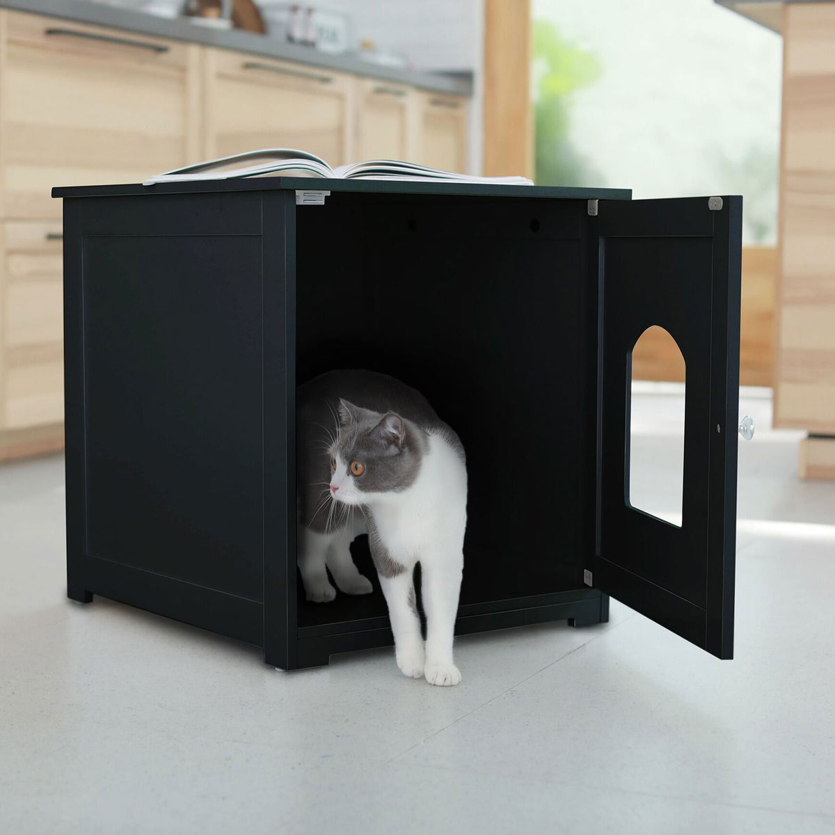 zoovilla Kitty Litter Loo Indoor Hidden Litter Box Furniture Enclosure, Black